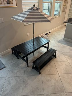 Kids Table With Bench Umbrella Matching Cushions!!