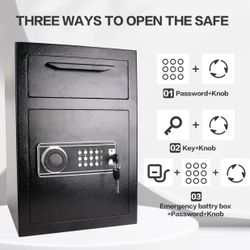 2.5 Cub Security Business Safe and Lock Box with Digital Keypad,Drop Slot Safes with Front Load Drop Box for Money and Mail,Business