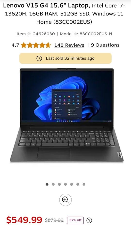 BRAND NEW LENOVO V15 G4 IRU Intel i7-13620H 2.4GHz 16GB RAM 512GB SSD 15.6" Windows 11 Home Laptop