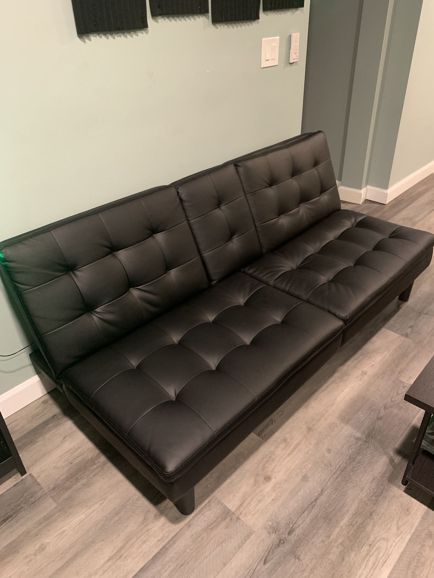 Mainstays Memory Foam Futon with Cupholder and USB, Black Faux Leather