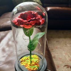 Artificial Enchanting LED rose in a glass dome
