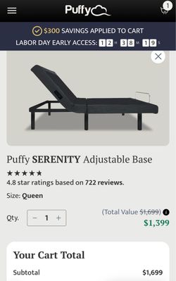 Queen Mattress / Puffy Serenity Adjustable Base Queen + Headboard
