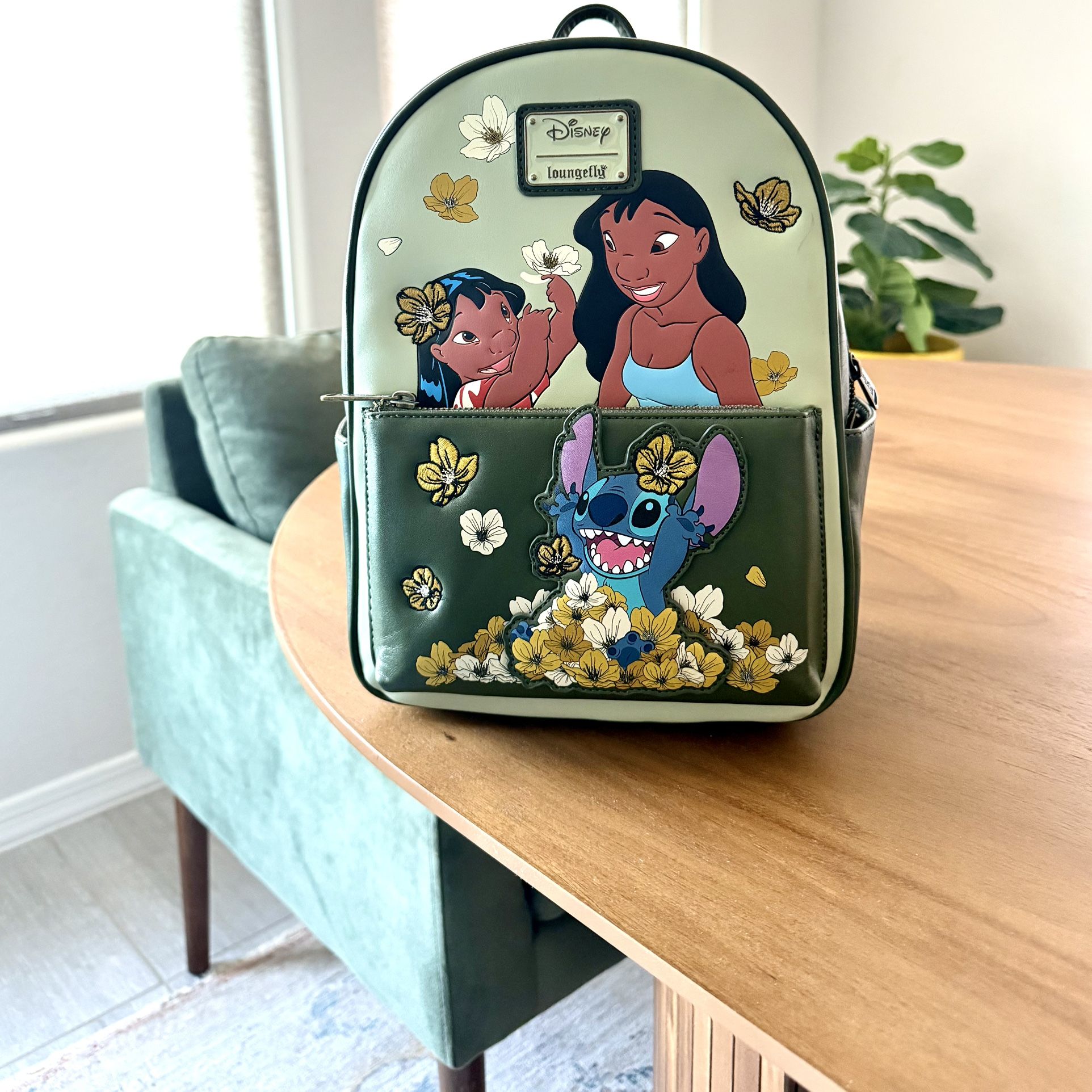 SEND YOUR BEST OFFER: Loungefly Disney Lilo And Stitch Floral LF Lounge fly Nani Mini Small Green Bag Purse Backpack Experiment 626