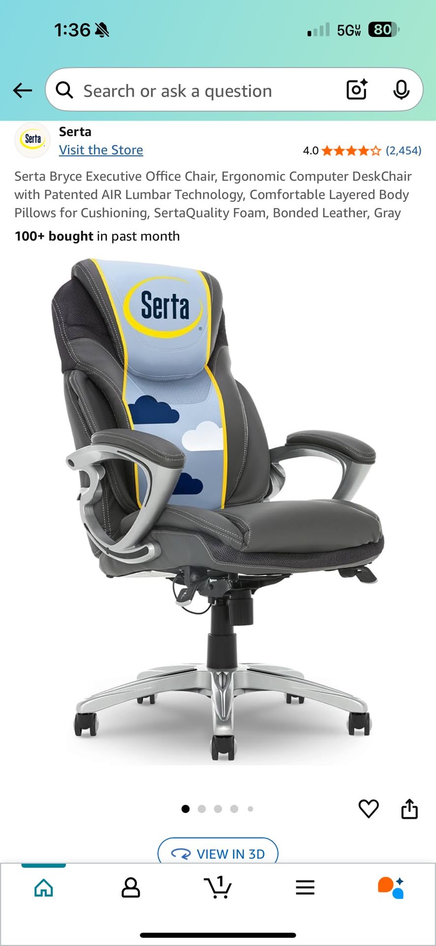 Brand New Serta Grey Tall Back Height Adjustable Reclining Ergonomic Executive Office Chair