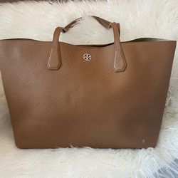 Tory Burch Pebbled Leather Tote - Caramel Brown