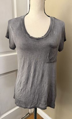 Cable & Gauge sz M Gray Distressed V-Neck Pocket Tee Rock T-Shirt Hi-Low Stretch