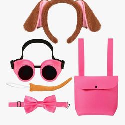 5 Pcs Brown Dog Ears Headband Tail Pink Steampunk Goggles