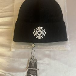 Black Unisex Chrome Heart Beanie 