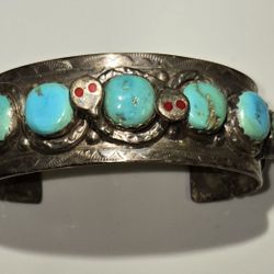 Zuni Sterling Snake Turquoise Mens Cuff Bracelet 