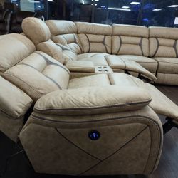 New Sectional Sofa With Three Power Recliners In Faux Suede