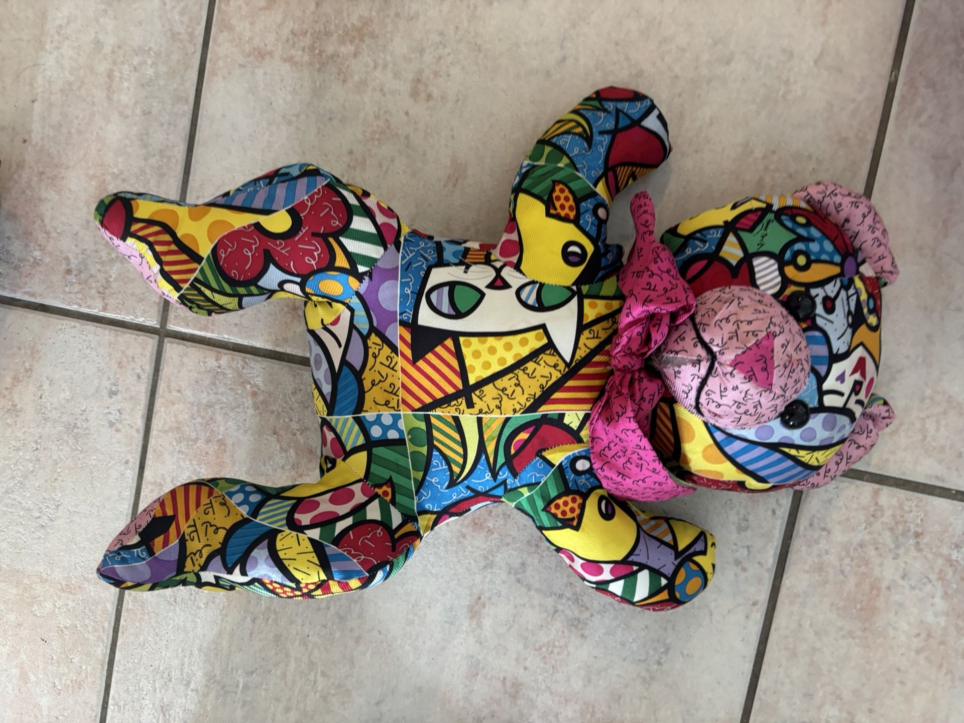 ROMERO BRITTO MR PLUSH STUFFED ANIMAL SCULPTURe ART Silk GARDEN PARTY Teddy Bear