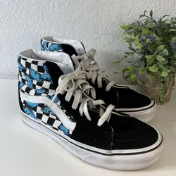 Vans Hi Top 721356 Blue Butterflies Checkerboard Sneakers Women's Size 8 Men 6.5