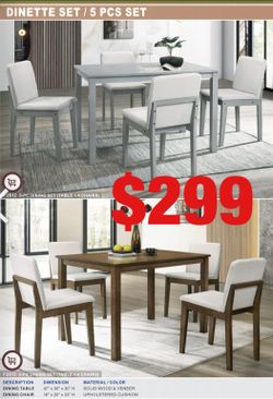 5pc dining set. Assembly required.  Assembly not included.  Tax included.  Free local delivery.