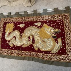 Vintage Sequin Embroidered Dragon Wall Hanging / Decorative Curtain/66”X40“