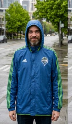 Adidas Seattle Sounders FC Windbreaker Jacket Mens XL Xbox Sponsor Blue MLS Removable Hood