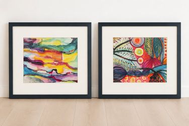 Pair of Framed Colorful Abstract Art Prints 18x18 $100
