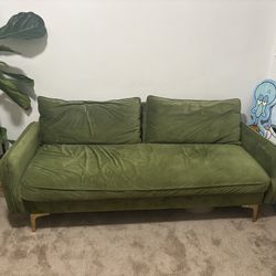 Green MCM style Sofa with gold legs