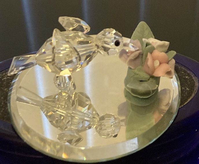 Miniature Crystal Glass Hummingbird With Flower