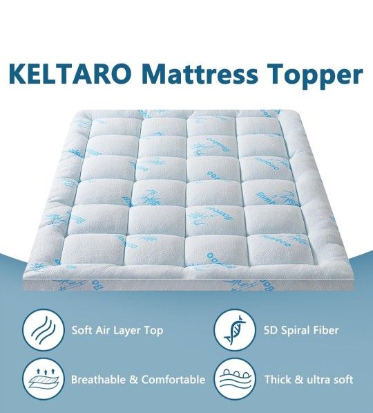 NIB Mattress Topper Queen Size,Viscose Made from Bamboo Extra Thick Mattress Pad 8-21" Deep Pocket Soft Down Alternative Fill, 