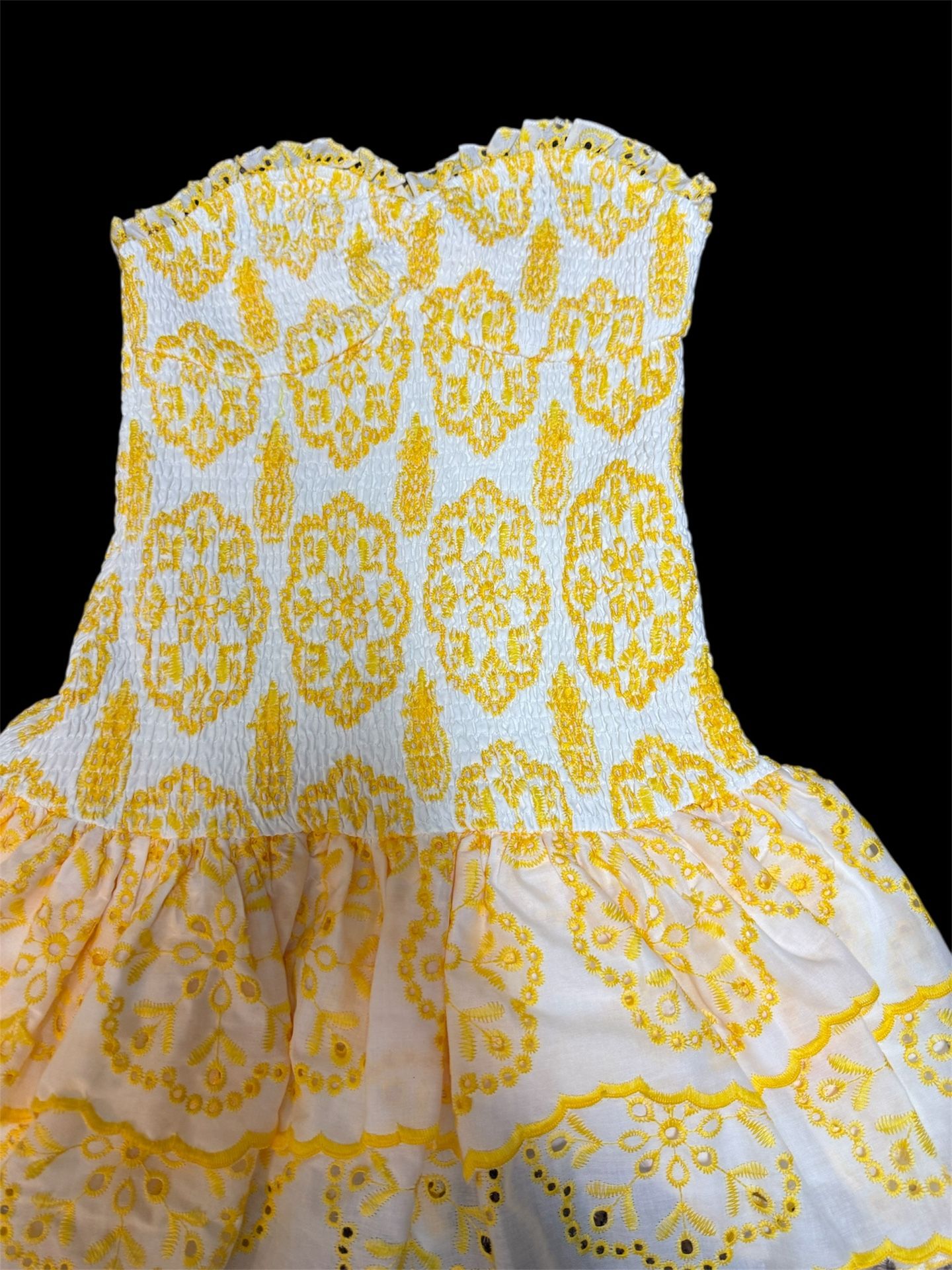 Girls Yellow & White Smocked Embroidered Dress
