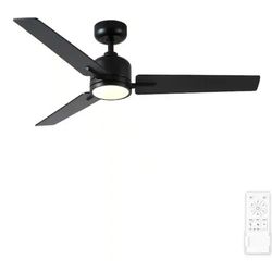 Yuhao 48" 3-Blade Cieling Fan In Matte Black With LED Light 