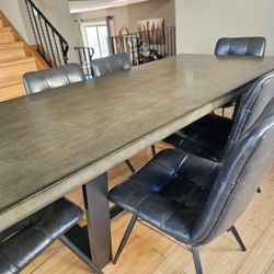 Concrete Gray Table + 6 Leather Chairs