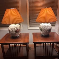 ORIENTAL PORCELAIN LAMPS WITH SHADES