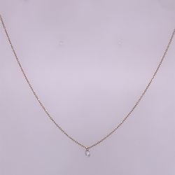 18k Yellow Gold Thin Rolo Necklace W/ Round Diamond Stone Pendant 