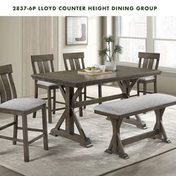 SIMMONS COUNTER HEIGHT DINING TABLE WITH CHAIRS AND BENCH 