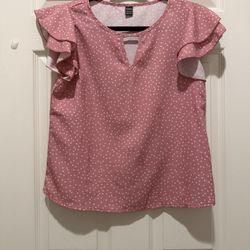 Pink Polkadot Shirt With Ruffle Sleeves 