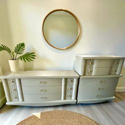 Bassett MCM Vintage Green Dresser Set 