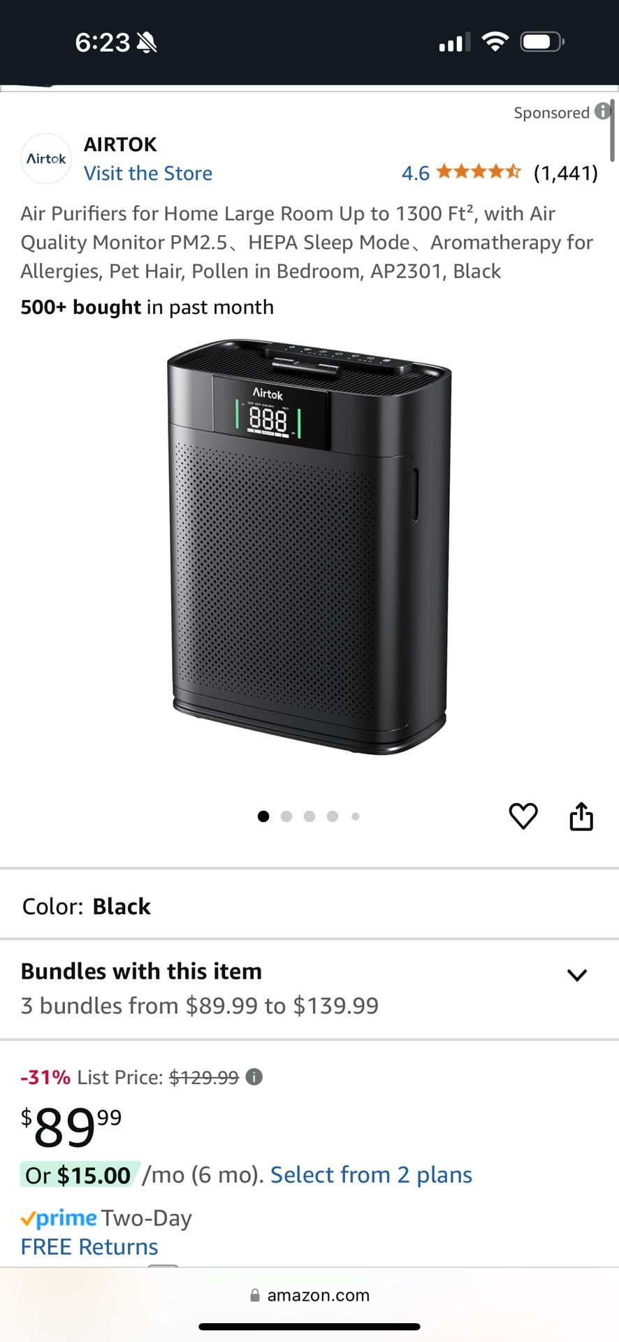 Airtok Black Air Purifier