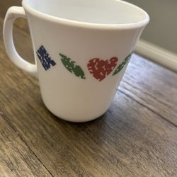 Vtg Corning Corelle Glass Quilt Coffee Cups Pink Hearts Blue Diamonds Green USA