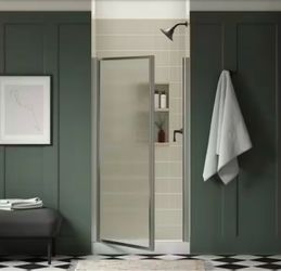 Sterling Standard Pivot Framed Shower Door, 32¾–34¼" W x 64" H, Silver, Rain Textured Glass