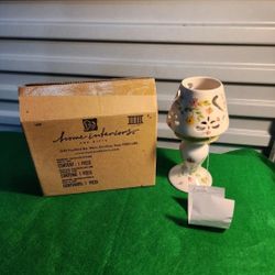 NEW VINTAGE Home Interiors Floral Ceramic Candle Holder w/Shade Topper 8" Tall