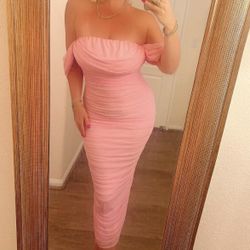 Baby Pink Mesh Midi Dress 