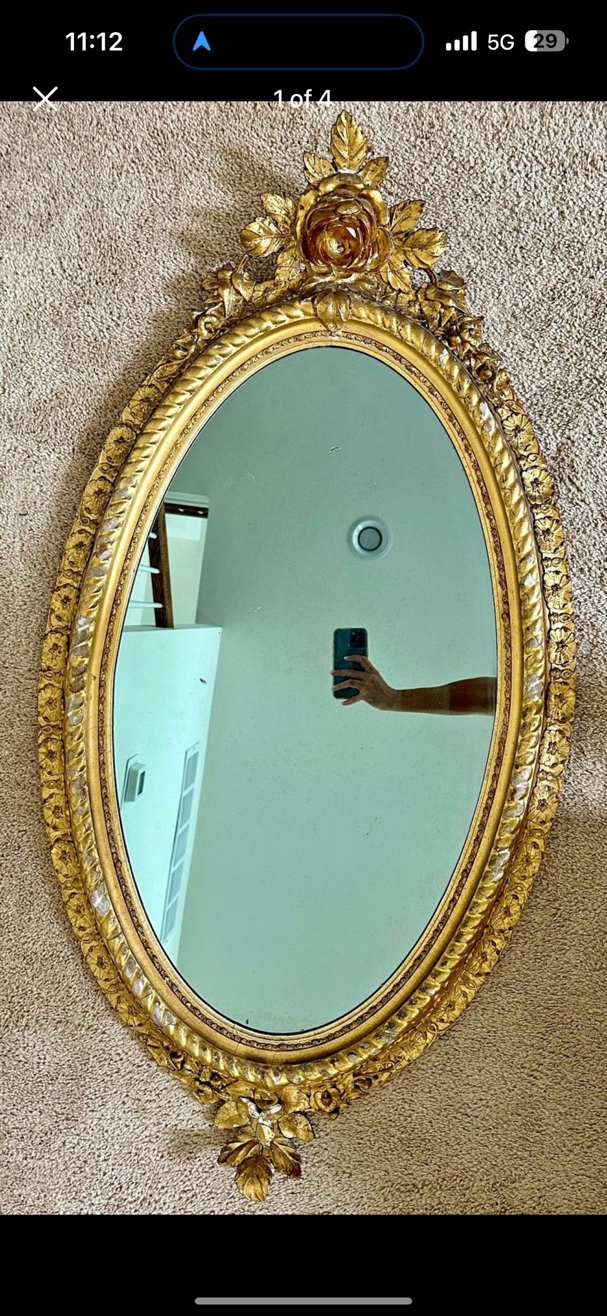 Antique Vintage Solid Wood Gold Framed Mirror