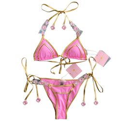 Pink And Gold Bikini Set
