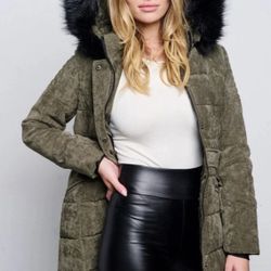 LA COALITION WOMEN'S LONG SLEEVE ZIP UP REMOVABLE HOODIE PUFFER COAT