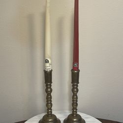 Antique Pair Of 20 Century Victorian Brass Taper Primitive Candle Holder 7” 3/4