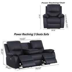 Genuine Automatic Power Recliner (Set Of 2pc), Recliner Chair + 3-Seater Sofa Couch