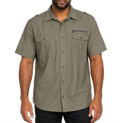 Rock & Republic Military Utility Shirt Mens XXL Olive Green Short Sleeve Zip