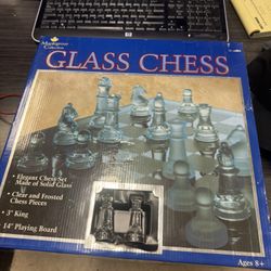 Vintage NEW Glass Chess Set Limited Edition Clear Frosted Glass 14” Smoke Glass Chess Board