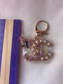 CC Logo Charm with Pink Crystals and Pearls