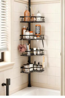 🔥Brand new🔥 Corner Shower Caddy Tension Pole - 4-Tier Shower Corner Shelf for Bathtub Bathroom Shower Organizer - Adjustable 34in-120in, Space Savin