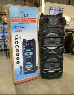 Dual 12” Powerful Bass Party Stereo Karaoke Speaker Portable System with Wheels.