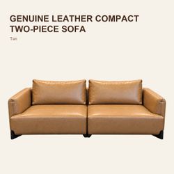 Genuine Leather Compact Two-Piece Sofa – Tan