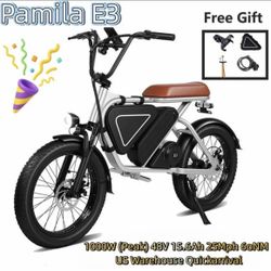 Pamila E3 White 20-Inch Adult Motorized Dirt Bikes,1000W Led Mid-Mounted Motor,Puncture-Resistant UL2849 Wide Tires,48V15.6Ah Battery.