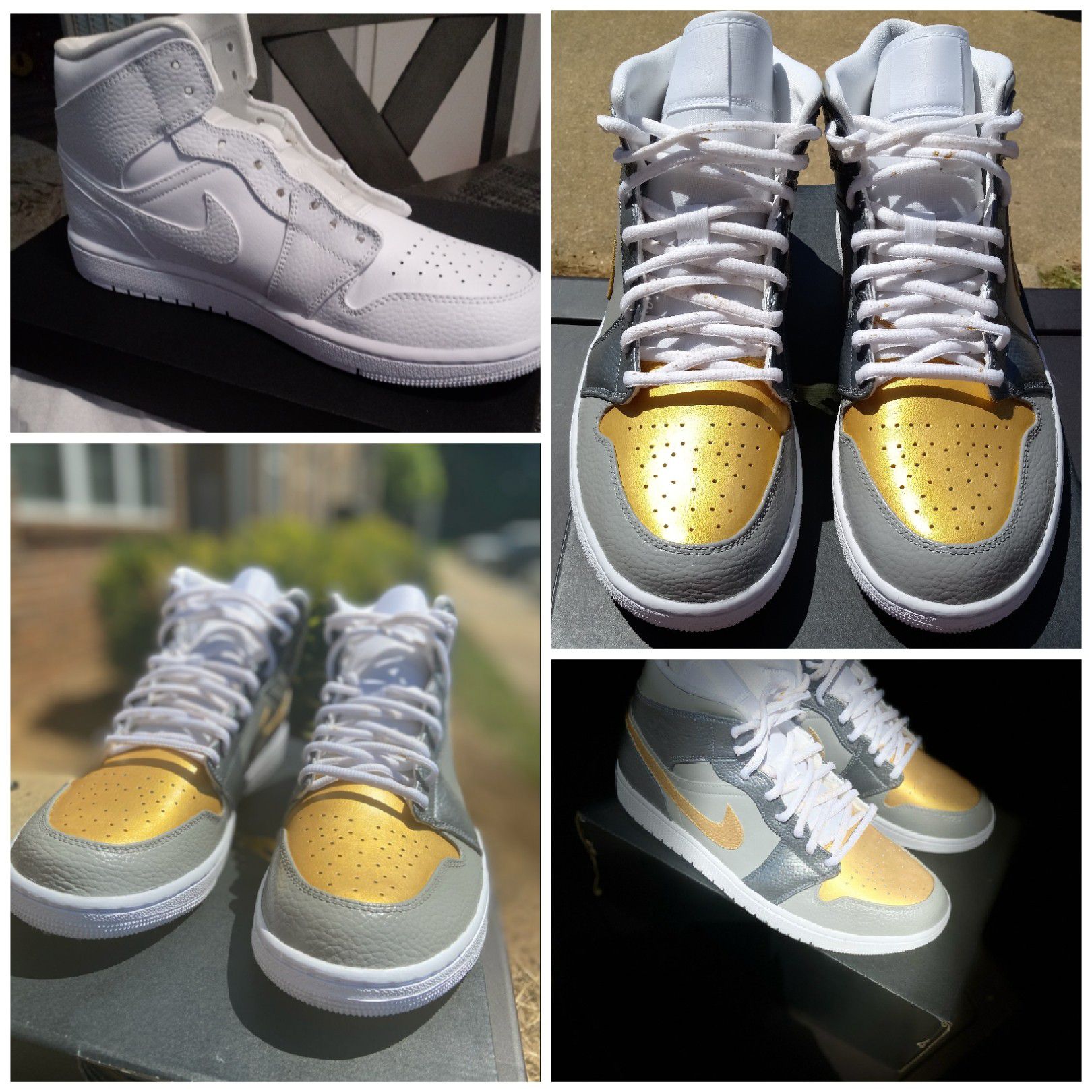 Nike Air Jordan 1 Mid Custom Silver & Gold
