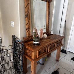 Oak. Entry Table And Mirror $150